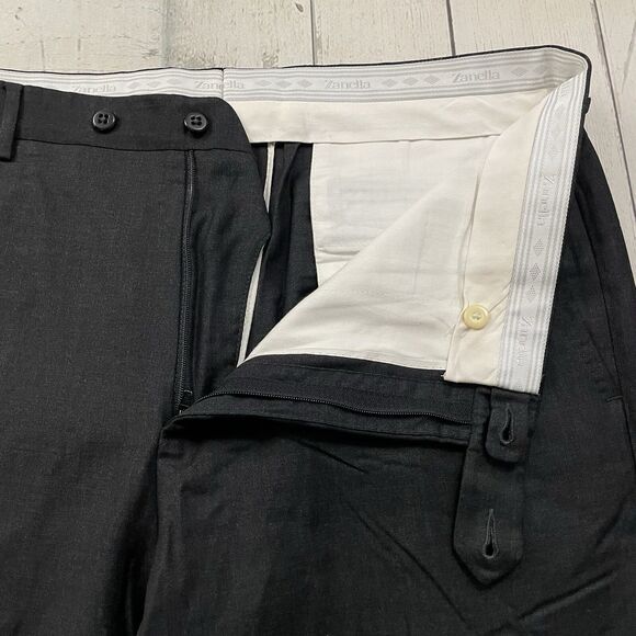 Zanella Todd Men's W36 x L30 Dark Grey Wool Flat Front Cuffed Dress Pants - Picture 4 of 7